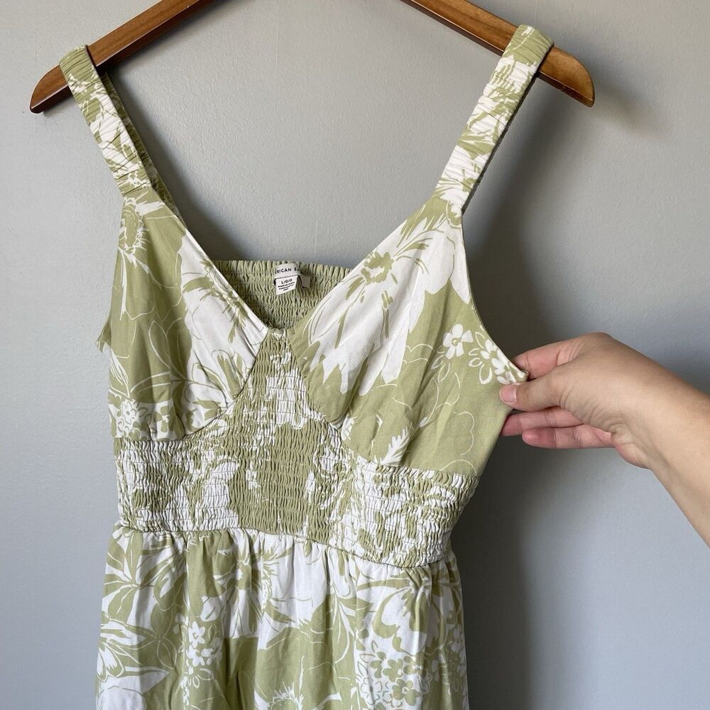 American Eagle Jumpsuit Tropical Floral Print Green White Backless Women's Large - Picture 5 of 13